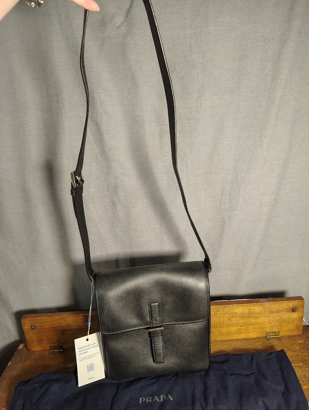 Prada Black Textured Leather Crossbody Bag with Buckle Detail - Picture 14 of 16
